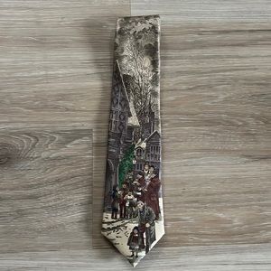 🎄 VTG Lands' End Christmas Tie Old English Christmas Carolers 100% Silk EUC